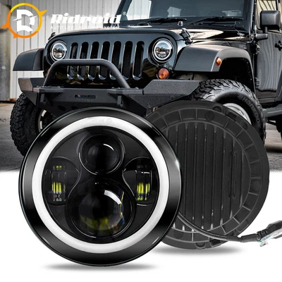 DOT 7" Inch LED Headlight Halo Angel Eyes&DRL For Jeep Wrangler JK LJ TJ CJ US - Image 1 of 4