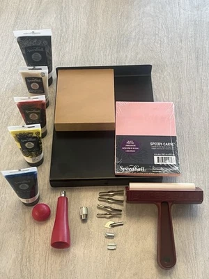 Speedball Deluxe Block Printing Kit Brayer Inks Bench Hook Cutter No Box New - Image 1 of 3