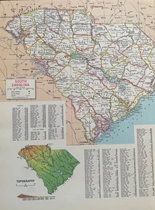 Mapa Estatal Vintage Carolina del Sur 9x12 Color 1967 Atlas Hammond Art - Imagen 1 de 6