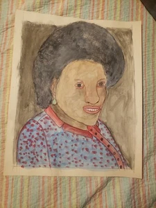 BLACK AMERICANA ART M.C. 5 CENT JONES ORIGINAL PAINTING WOMAN PORTRAIT 16" X 20" - Picture 1 of 12