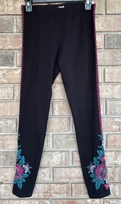 Johnny Was Los Angeles Leggings Mujer XS Negro Suroeste Floral Bordado BOHO Foto 1 de 4