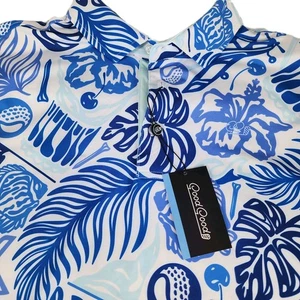 Camisa Polo Good Para Hombres Grande Golf Flex Floral Azul Absorbente Elastizada Nueva Etiqueta - Imagen 1 de 7