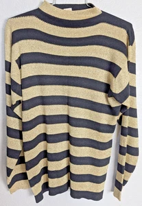 X-E-S-NY Pullover Damen Medium schwarz gold metallic gestreift Rollkragenpullover - Bild 1 von 5