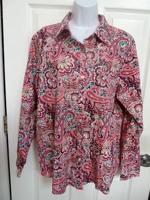 ¡¡NUEVO!! Blusa KIM ROGERS Talla XL, 16/18 Sin Planchar Abotonada Artística Algodón Colorido Foto 1 de 4