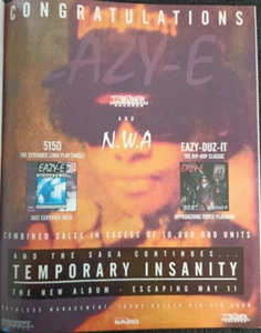 1993 EAZY-E Temporary Insanity release ORIGINAL (UNFRAMED) magazine PROMO AD - Picture 1 of 1