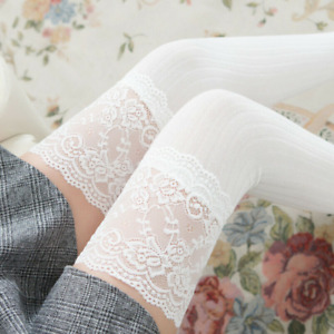 Women Cable Knit Long Boot Socks Over Knee Thigh High Lace Trim Warm Stocking US