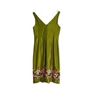 Tocca grün Blumen bestickt Etuikleid Midikleid V-Ausschnitt ärmellos Größe 8 - Bild 1 von 5