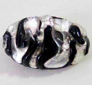 Medium Antique Glass Overlay Button - Foiled Silver and Black - Picture 1 of 8