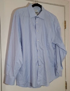 Pronto Uomo Men’s 17"1/2 34/35 Blue No Wrinkles 100% Cotton Dress Shirt - Picture 1 of 12