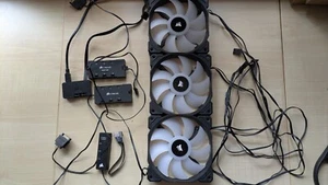 Corsair SP120 RGB case fans x3 including Lighting Node Pro and 2x RGB fan hubs - Afbeelding 1 van 8
