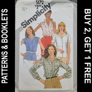 Vintage Simplicity Button Front Shirts Pattern #5172 Size 16 CUT - Picture 1 of 7