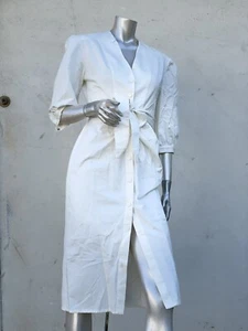 ZARA NEW WOMAN WHITE LINEN RUSTIC MIDI SHIRT DRESS BELTED V-NECK SIZE | M | XS | - Picture 1 of 6