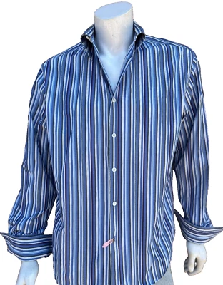 Claiborne Mens Modern Fit  Dress Shirt Blue Striped French Cuff Size XL Business - Image 1 of 4