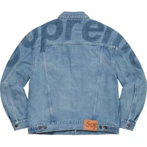 Supreme Inset Logo Denim Trucker Jacke gewaschen blau L - Bild 1 von 6