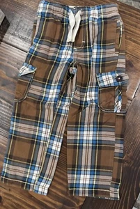 MINI BODEN Boys Brown Blue Plaid Cargo Tartan Flannel Pants Elastic Waist Size 5 - Picture 1 of 5