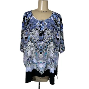 Dana Buchman Blue Paisley Print Loose Relaxed Kimono Blouse Size XL - Picture 1 of 4