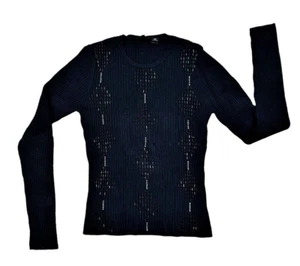 Suéter Top Yuka Mujer Negro MEDIANO Acanalado Con Cuentas Adornado Fiesta Glamour Gótico - Imagen 1 de 7