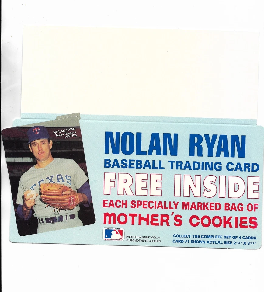1990 MOTHER'S COOKIES Advertising Panel Nolan Ryan Texas Rangers - Image 1 of 1