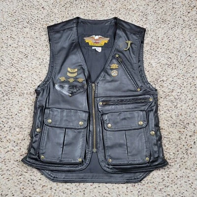 Chaleco de cuero Harley Davidson de colección para mujer mediano negro cremallera motociclista motocicleta EE. UU. Foto 1 de 4