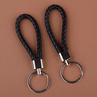 2pcs PU Leather Car Keychain Lanyard Key Ring Holder Braided Rope