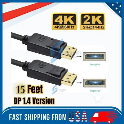 Display Port to Display Port Cable DP to DP 4K 60Hz High Speed Video Audio 15 ft - Image 1 of 4