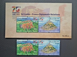 Sri Lanka SIGIRIYA France Mont Saint-Michel mini souvenir sheet mnh + 2 Stamps - Picture 1 of 2