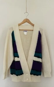 VTG 80s Penrose Crossover Oversized Color Block Acrylic Cardigan Sweater M/L - Picture 1 of 5