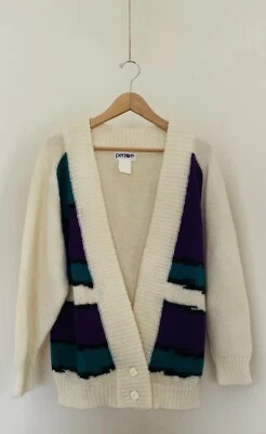Cárdigan Suéter Vintage Años 80 Penrose Crossover Gran Tamaño Bloque de Color Acrílico M/L Foto 1 de 4