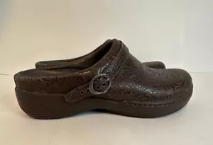 DANSKO Womens Size 41 Professional Brown Tooled Leather Clogs - Picture 1 of 8