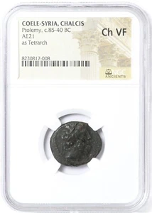 NGC CH VF 85-40BC Coele-Syria Chalcis Ptoemy as Tetrarch AE21 - Picture 1 of 3
