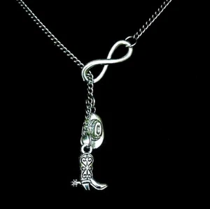 Infinity Cowboy Boot Hat Cowgirl Country Western Ranch Girl Gift Lariat Necklace - Picture 1 of 4