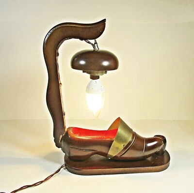 Vintage Italian Wood Shoe Lamp 1972 Signed Gorgazzo Italy MCM Brass Accents - Image 1 of 4
