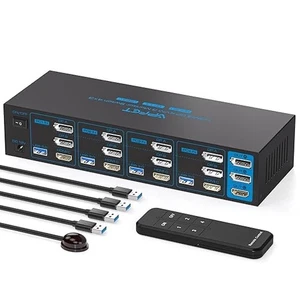 8K HDMI + 2 Displayport KVM Switch 3 Monitore 4 Computer 4K144Hz USB 3.0 KVM Sw - Bild 1 von 6