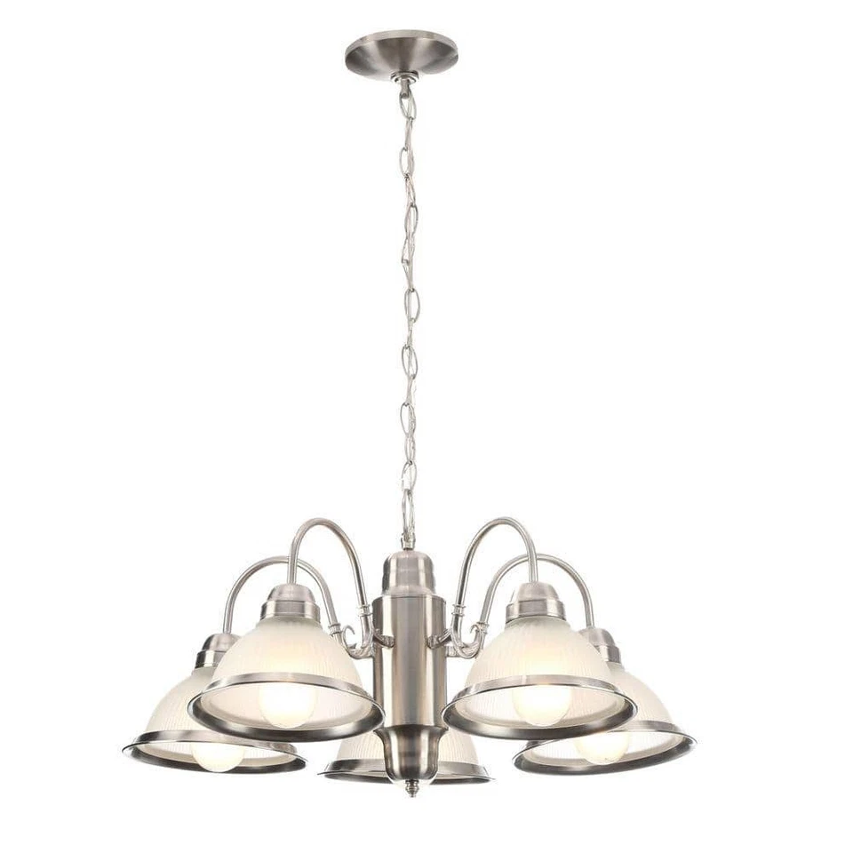 Hampton Bay Halophane 5-light Brushed Nickel Chandelier With Frosted Ribbed A2