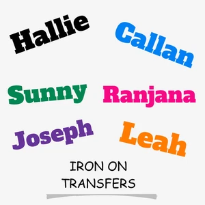 Personalised Iron On Names Custom Text Iron On Fabric Transfers - Picture 1 of 7