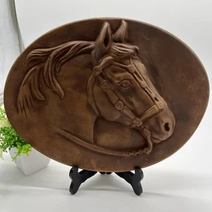 Vtg Oval Chalkware 3D Brown Horse Head Plaque Western Equine Wall Decor 13x10 - Picture 1 of 9