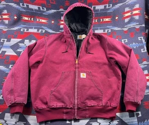 CARHARTT Vintage 90's Men's Quilt Lined Hooded JQ281 Purple Ruby Jacket Coat XL - Picture 1 of 17