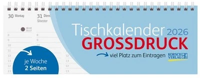KORSCH VERLAG Korsch Tischquerkalender Großdruck Terminkalender quer 2026 311026