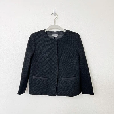 Chaqueta sin cuello texturizada tejida tweed mezcla lana negra talla 4 Vince Jackie O Foto 1 de 4