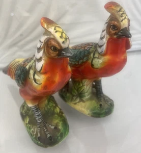 VTG Pair of Japanese Porcelain Ceramic Pheasants Bird Sculpture Colorful MCM 7” - Picture 1 of 10