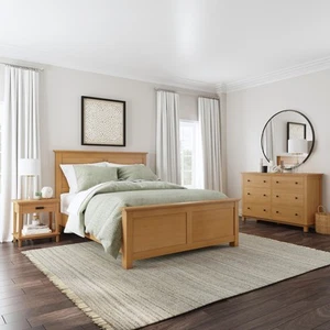 Oak Park Brown Wood 3-Piece Queen Bed, Nightstand and Brown Queen - Picture 1 of 5