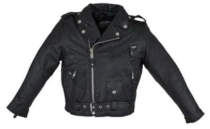Chaqueta Adolescente Cuero Motocicleta Negra Cuello A Presión Hebilla Cinturón Multi Bolsillos - Imagen 1 de 3