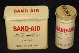 2x Band-Aid~Older Adhesive Bandage Containers: Plain Pad Tin & Tin/Cardbard Tube - Imagen 1 de 5