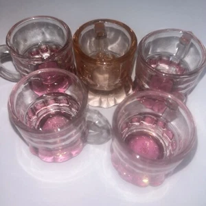4 FEDERAL Depression Glass Pink Shot Glasses Mini Beer Stein /Toothpick Holder - Picture 1 of 4