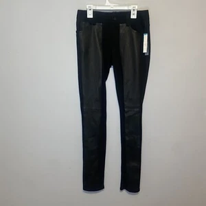 Alice + Olivia neu mit Etikett schwarz Ledereinsatz gerades Bein Hose Größe 2 - Bild 1 von 11