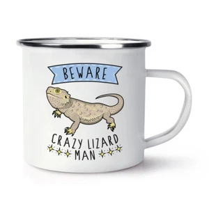 Beware Crazy Lizard Man Retro Enamel Mug Cup - Funny Animal Pet - Picture 1 of 1