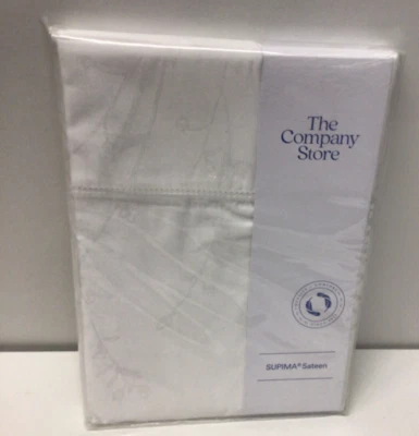 The Company Store Jacquard Floral Supima Sateen Cotton FULL Flat Sheet-WHITE - Image 1 of 3