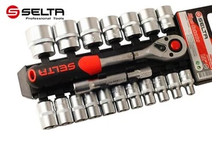 Selta Taiwan 20pc 1/2in Dr 6pt Cr-V Socket Set:8-32mm, Ratchet,Extension Handle - Picture 1 of 9
