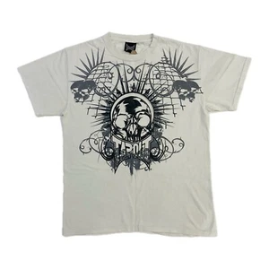 Tapout y2k White Skull Motif Spell Out Logo T-Shirt Size M Grunge Affliction MMA - Picture 1 of 8