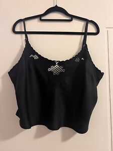 COTTON ON black satin cami + cut out floral embroidery sz16 NWT